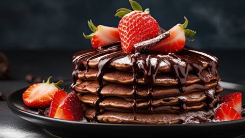Pancakes με γλάσο σοκολάτας και φράουλες